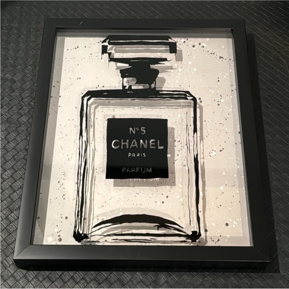 New Chanel No. 5 luxury designer perfume bottle glass framed artwork